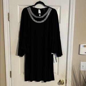 MSK Black Long Sleeve Dress with Silver Sequin Neckline